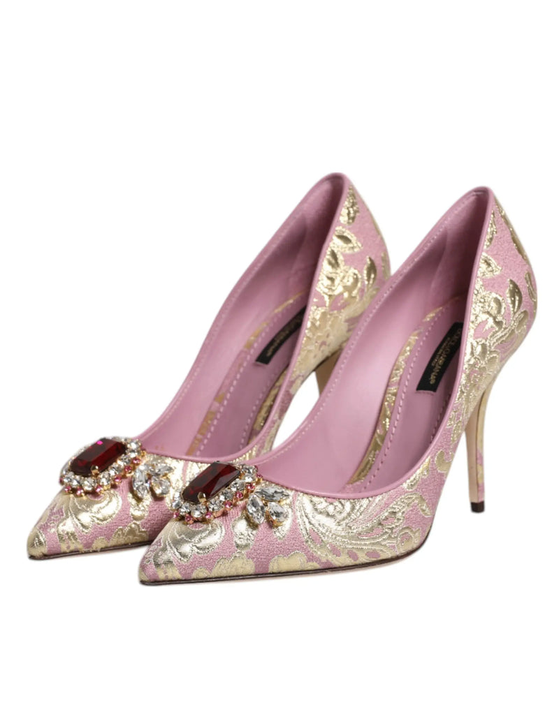 Pink Gold Jacquard Crystal High Heels Pumps Shoes Dolce & Gabbana