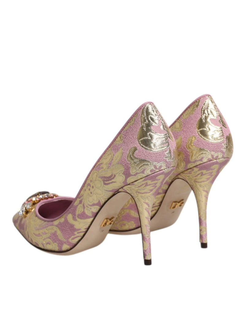 Pink Gold Jacquard Crystal High Heels Pumps Shoes Dolce & Gabbana