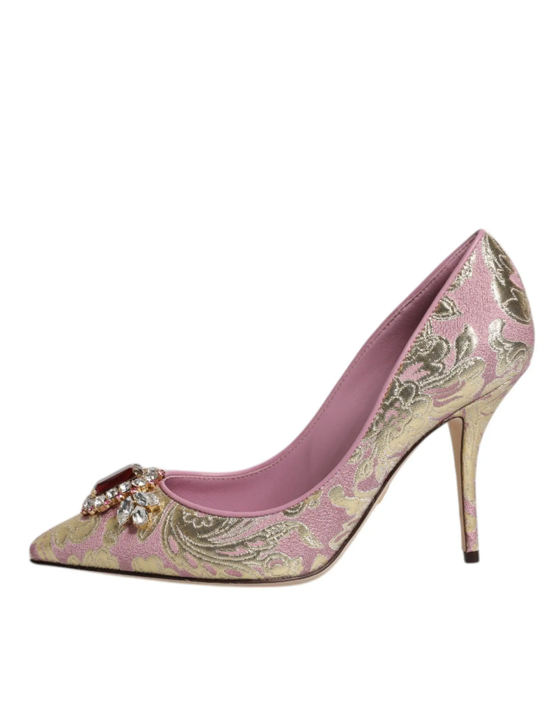 Pink Gold Jacquard Crystal High Heels Pumps Shoes Dolce & Gabbana