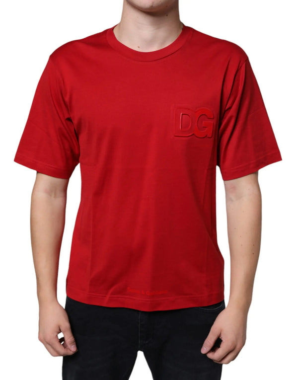 Red Cotton DG Logo Print Crew Neck T-shirt Dolce & Gabbana