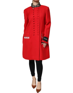 Red Jacquard Wool Women Trenchcoat Jacket Dolce & Gabbana