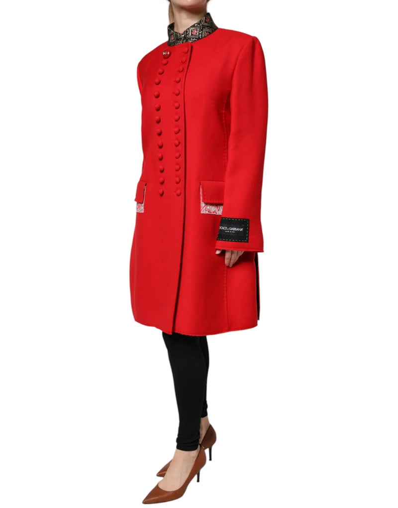 Red Jacquard Wool Women Trenchcoat Jacket Dolce & Gabbana