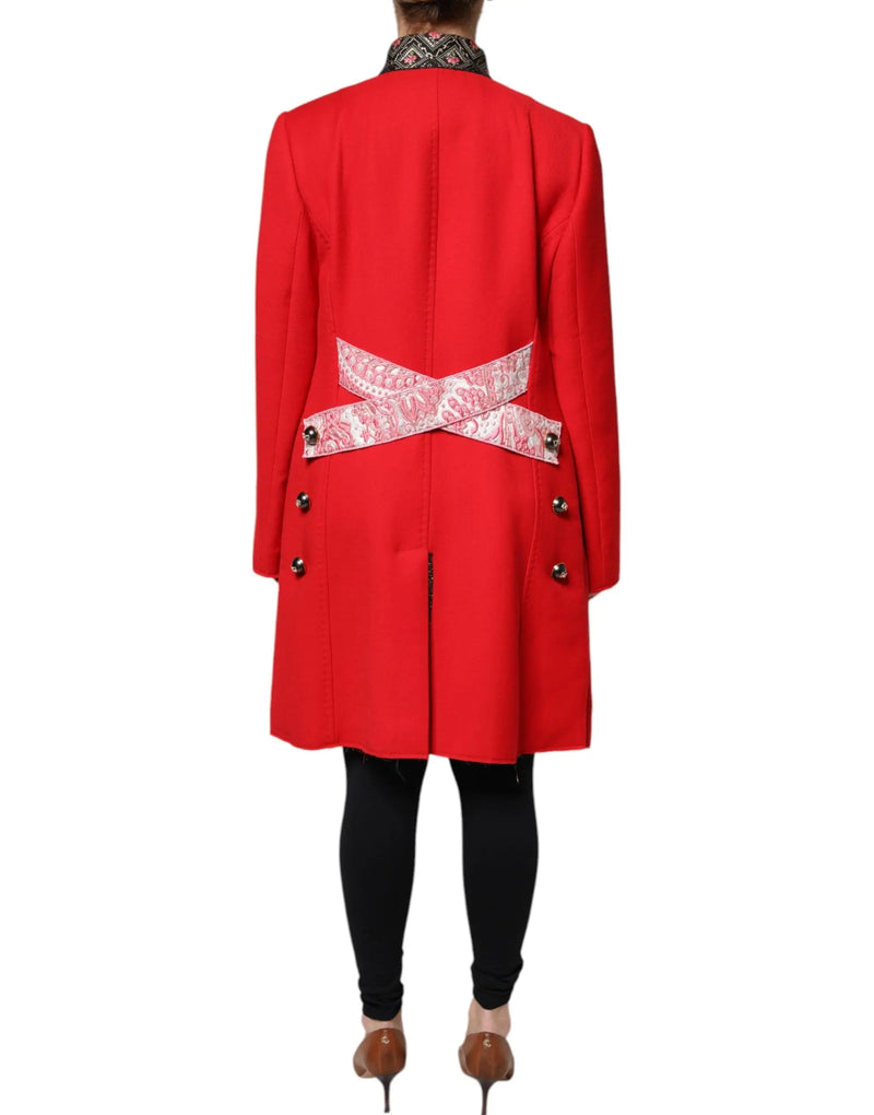 Red Jacquard Wool Women Trenchcoat Jacket Dolce & Gabbana