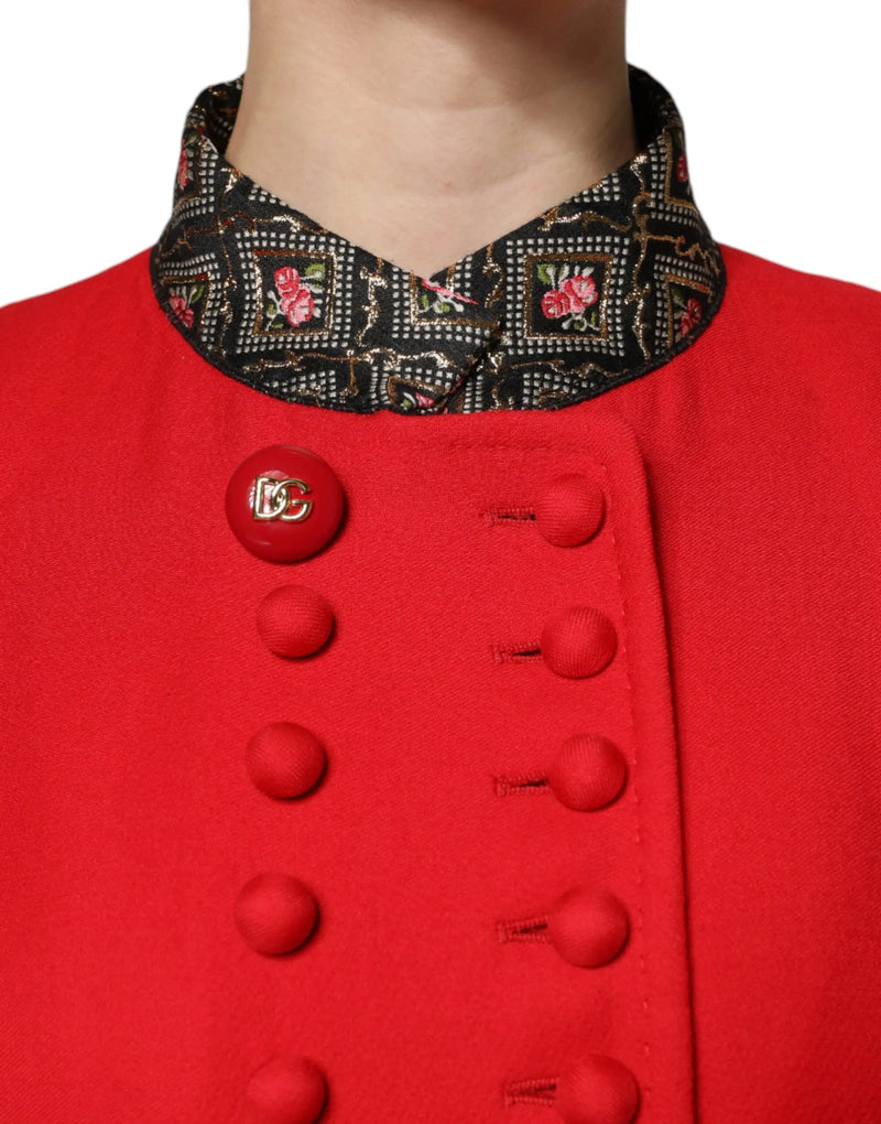 Red Jacquard Wool Women Trenchcoat Jacket Dolce & Gabbana