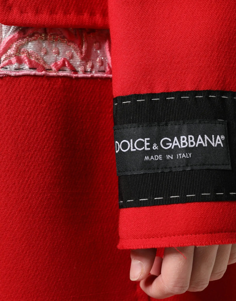 Red Jacquard Wool Women Trenchcoat Jacket Dolce & Gabbana