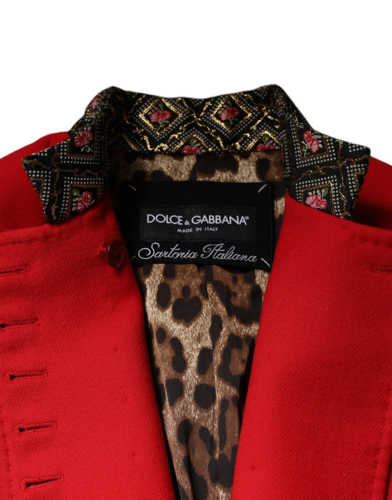 Red Jacquard Wool Women Trenchcoat Jacket Dolce & Gabbana