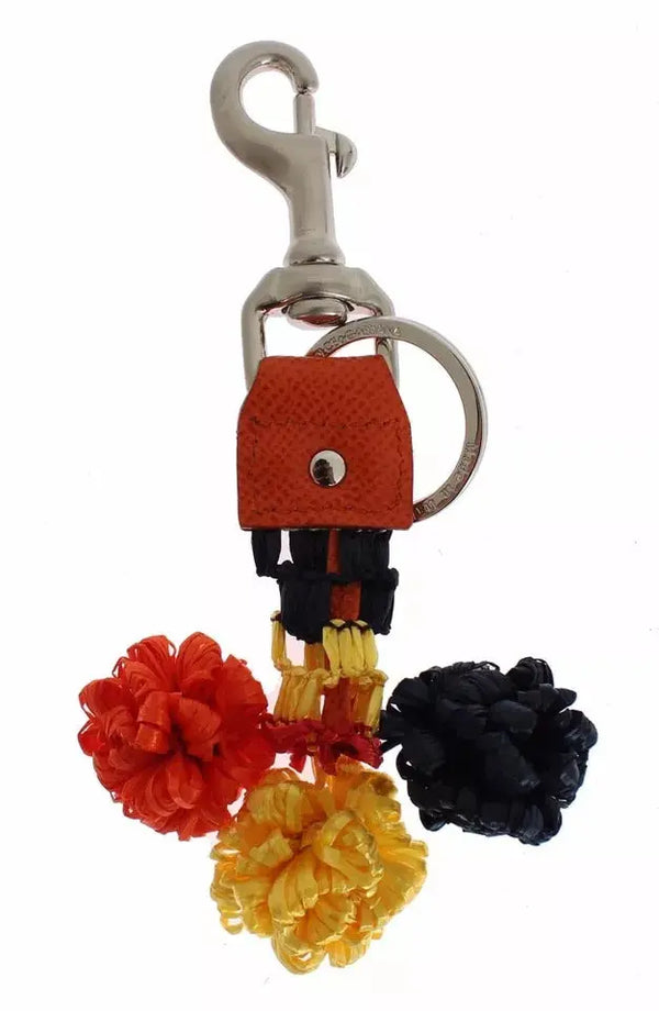 Red Yellow Raffia Leather Clasp Finder Keyring Keychain Dolce & Gabbana