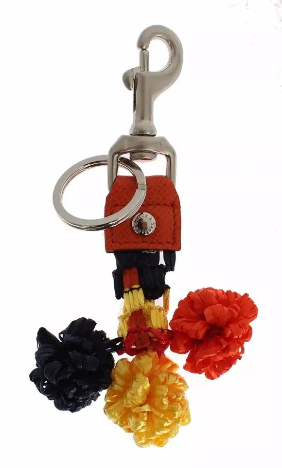 Red Yellow Raffia Leather Clasp Finder Keyring Keychain Dolce & Gabbana