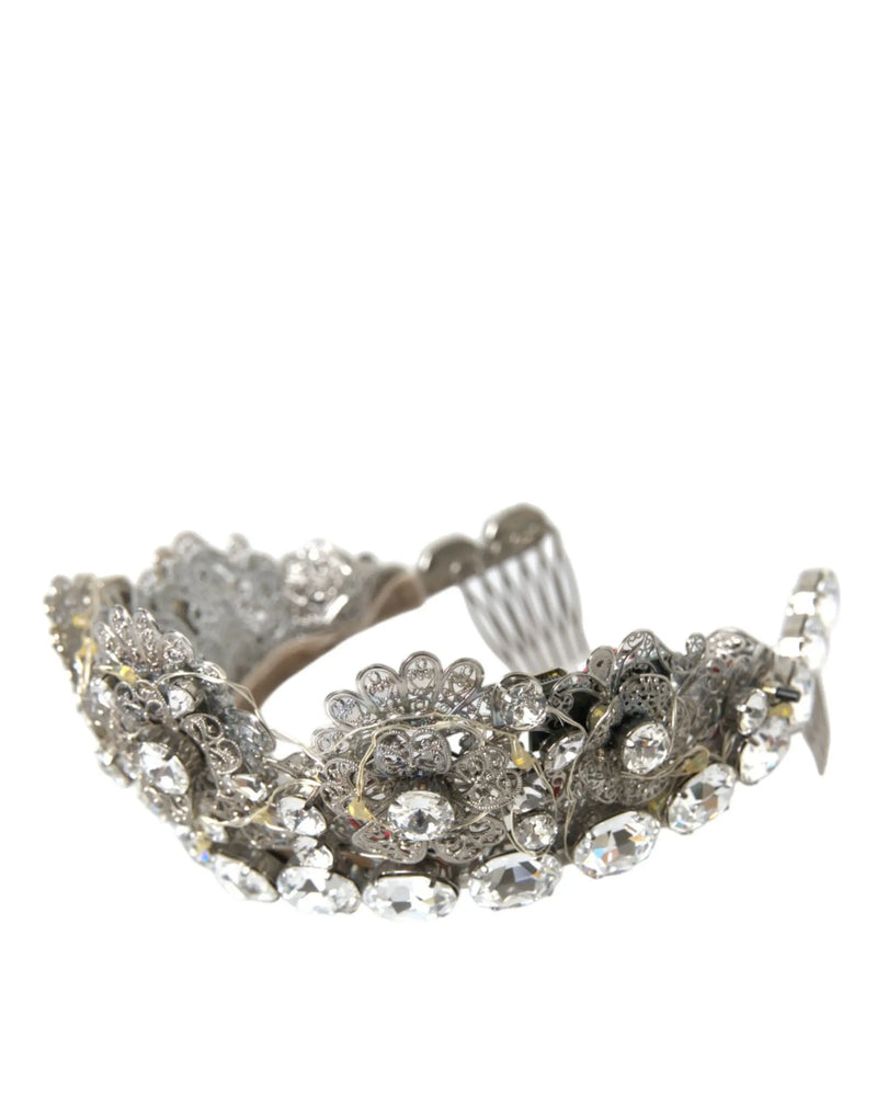 Silver Brass STRASS Crystal Crown Tiara LED Diadem Dolce & Gabbana