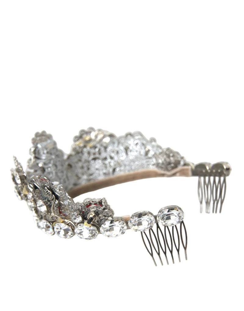 Silver Brass STRASS Crystal Crown Tiara LED Diadem Dolce & Gabbana