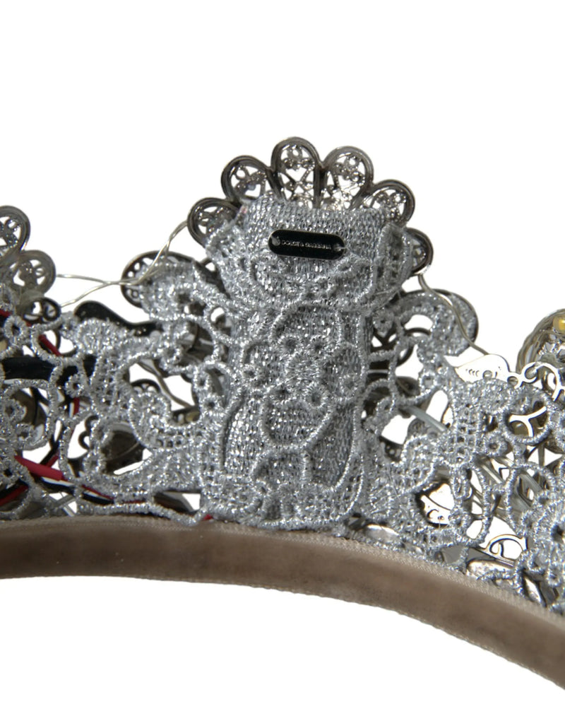 Silver Brass STRASS Crystal Crown Tiara LED Diadem Dolce & Gabbana