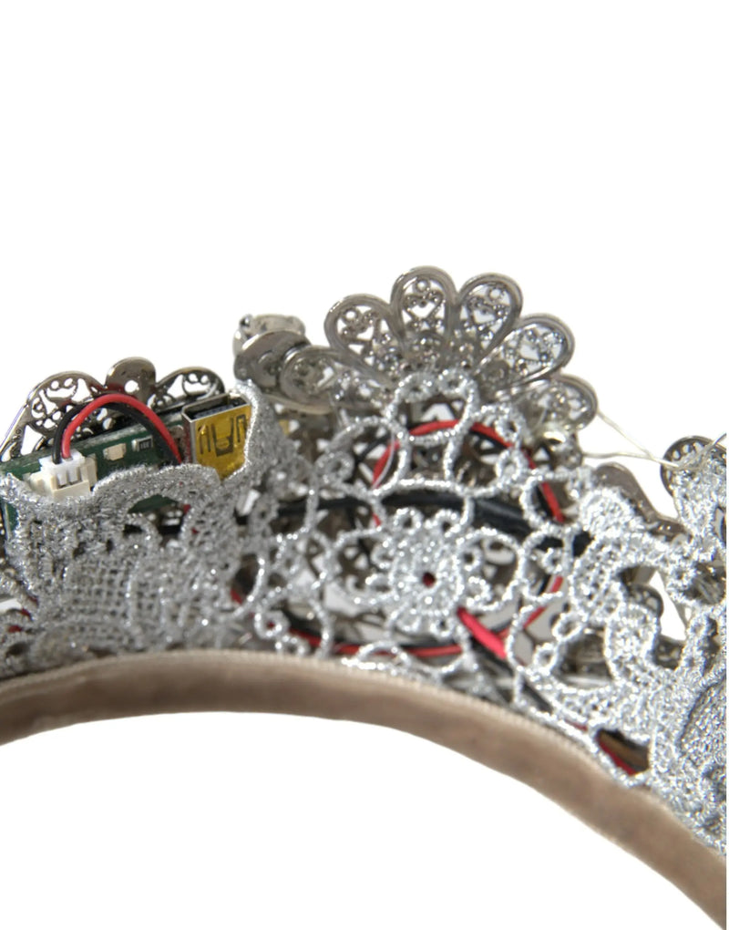 Silver Brass STRASS Crystal Crown Tiara LED Diadem Dolce & Gabbana