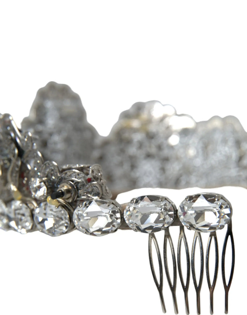 Silver Brass STRASS Crystal Crown Tiara LED Diadem Dolce & Gabbana