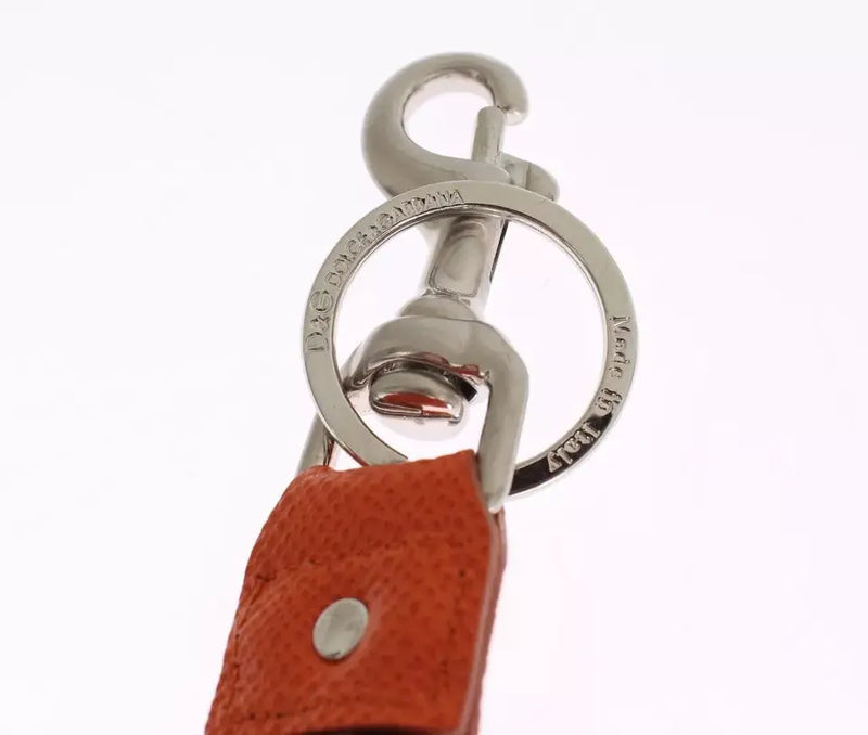 Silver Brown Raffia Leather Clasp Finder Chain Keyring Dolce & Gabbana