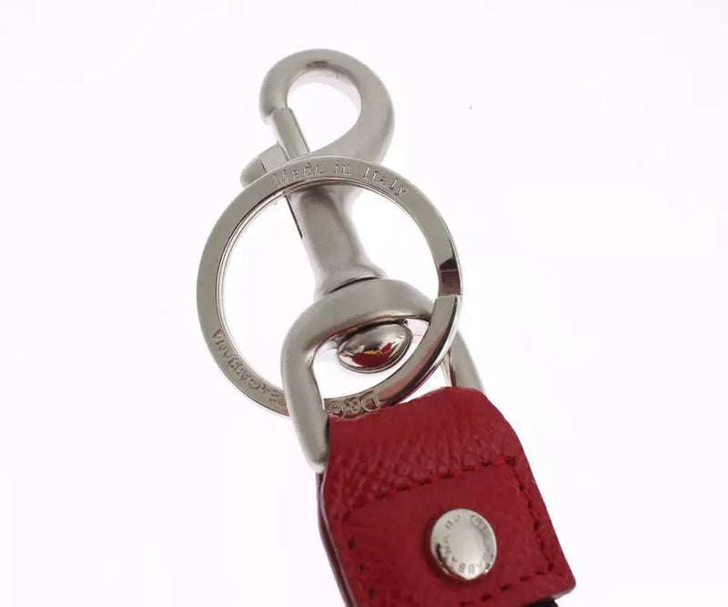 Silver Brown Raffia Leather Clasp Finder Chain Keyring Dolce & Gabbana