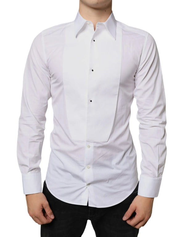 White Bib Cotton Poplin Formal Dress Shirt Dolce & Gabbana