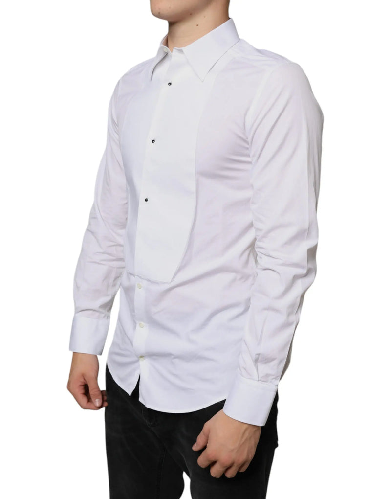 White Bib Cotton Poplin Formal Dress Shirt Dolce & Gabbana