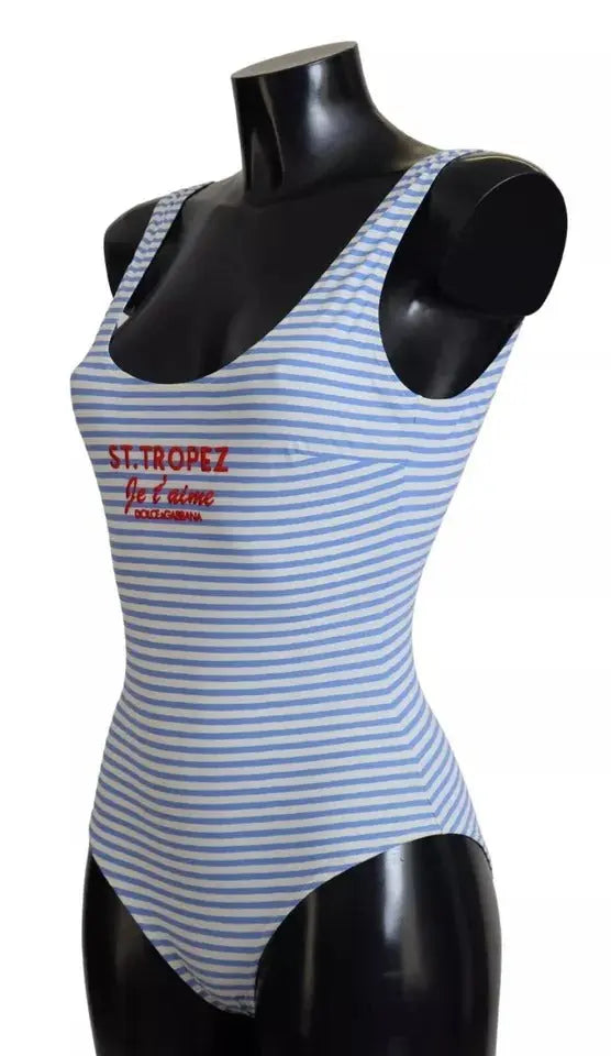 White Blue Stripes One Piece Beachwear Swimwear Dolce & Gabbana