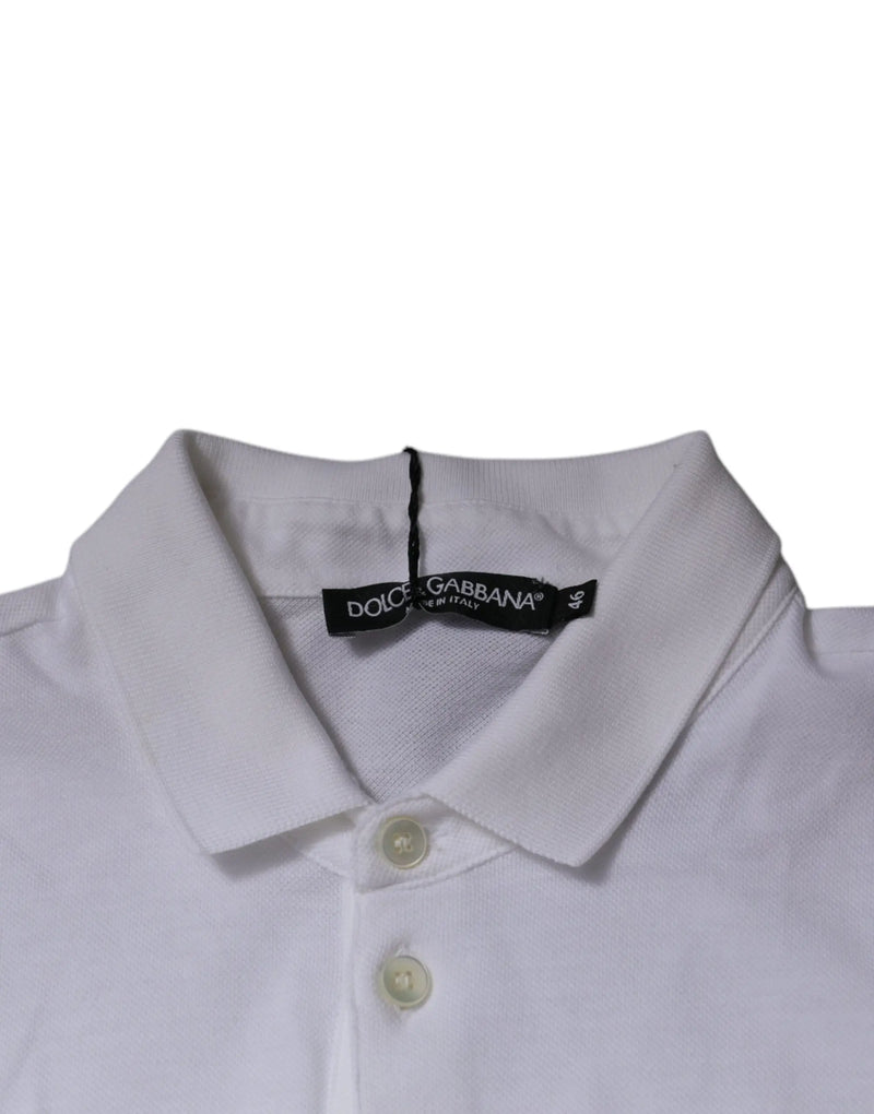 White Cotton Crown Collared Polo T-shirt Dolce & Gabbana