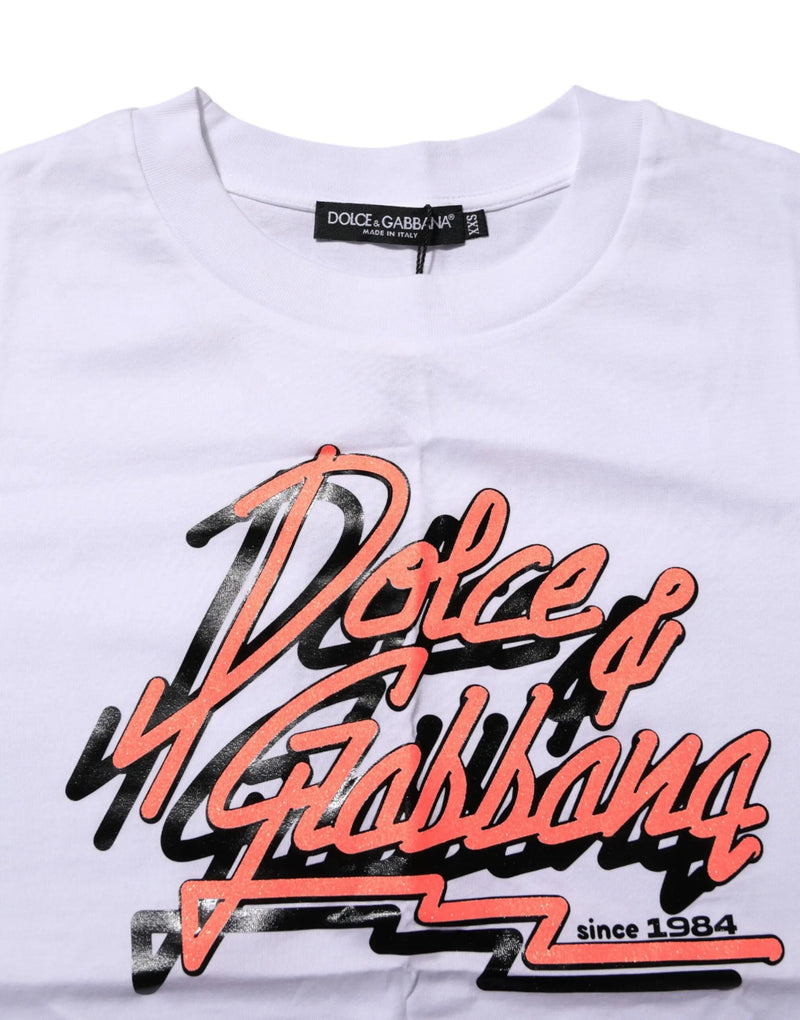 White Cotton Graphic Print Crew Neck T-shirt Dolce & Gabbana