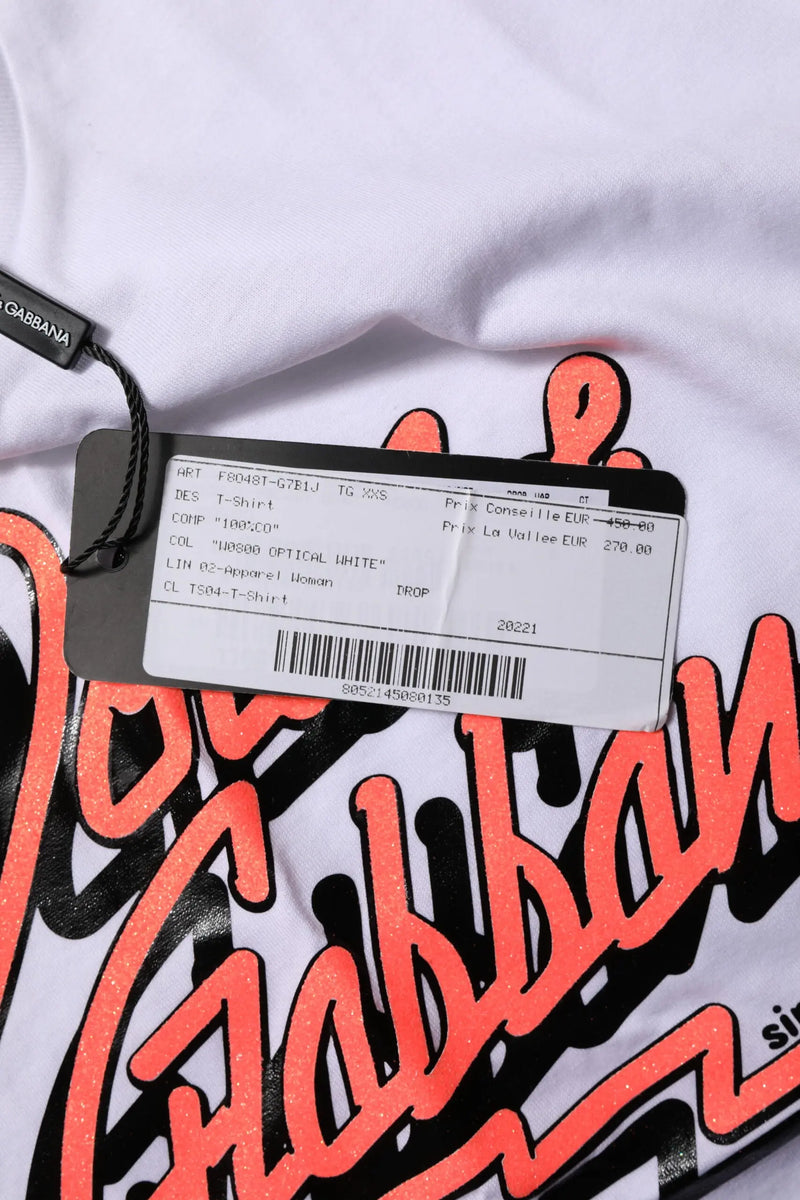 White Cotton Graphic Print Crew Neck T-shirt Dolce & Gabbana