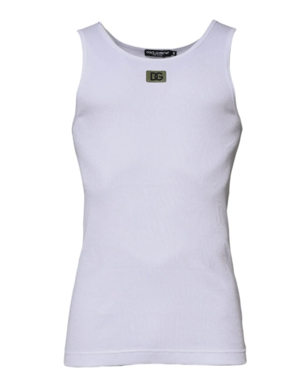 White Cotton Round Neck Sleeveless T-shirt Dolce & Gabbana