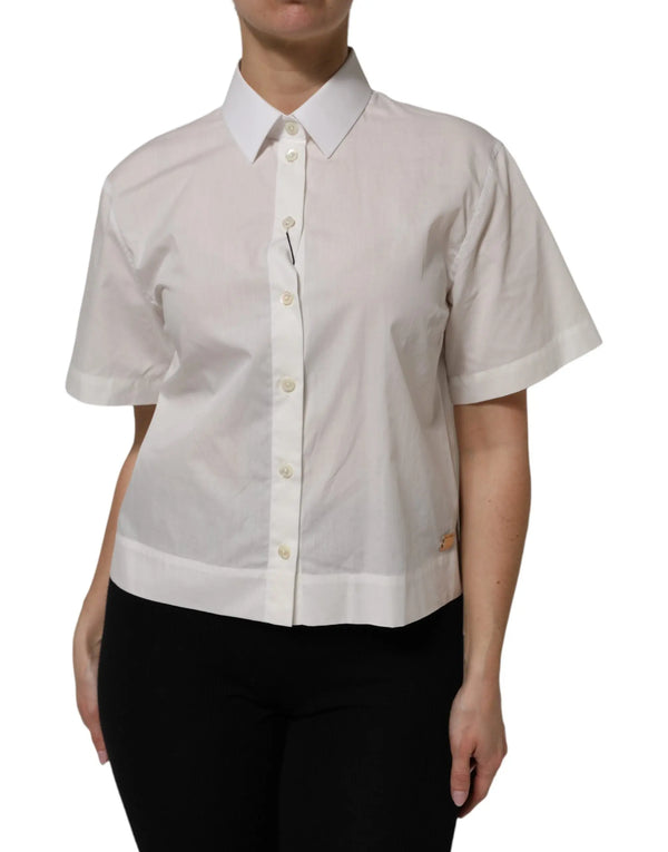 White Cotton Short Sleeves Collared Top Shirt Dolce & Gabbana