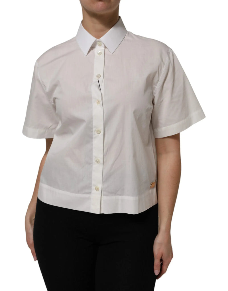 White Cotton Short Sleeves Collared Top Shirt Dolce & Gabbana