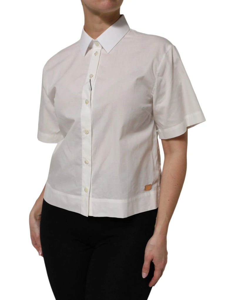 White Cotton Short Sleeves Collared Top Shirt Dolce & Gabbana