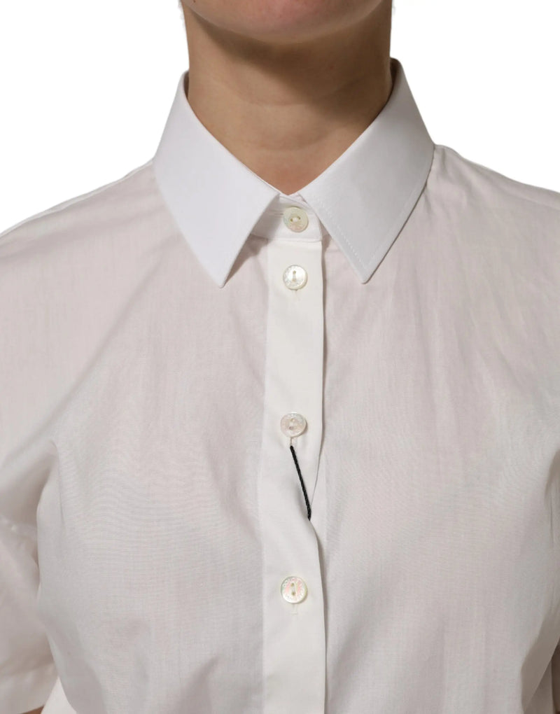 White Cotton Short Sleeves Collared Top Shirt Dolce & Gabbana