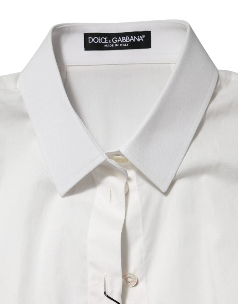 White Cotton Short Sleeves Collared Top Shirt Dolce & Gabbana