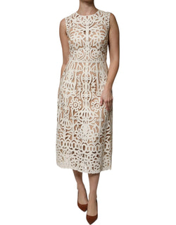 White Cut Out Leather Sleeveless Midi Dress Dolce & Gabbana