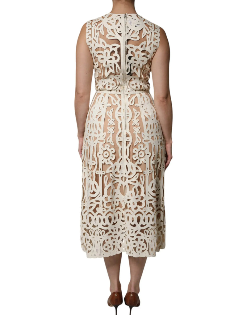 White Cut Out Leather Sleeveless Midi Dress Dolce & Gabbana