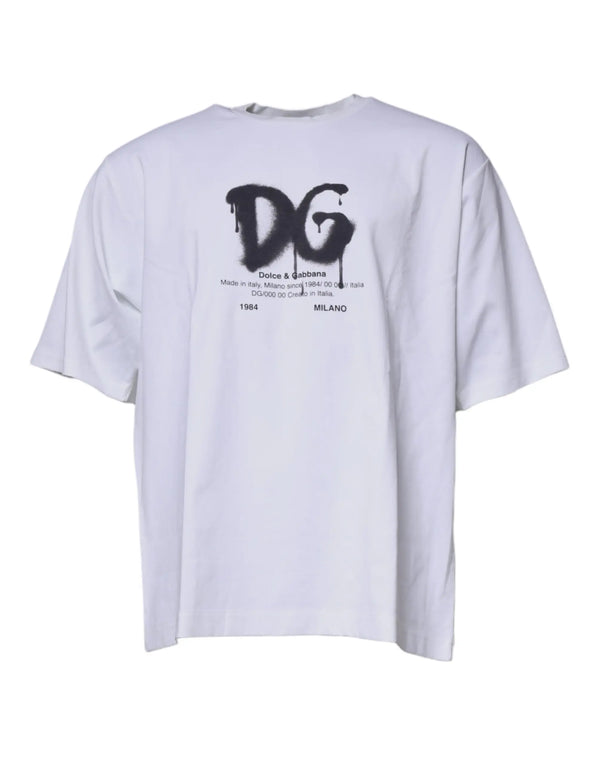 White DG Logo Cotton Crew Neck T-shirt Dolce & Gabbana