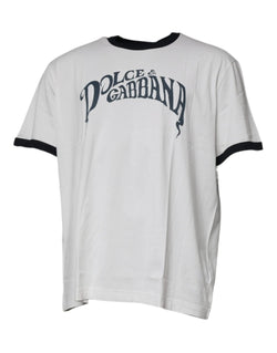 White Graphic Print Cotton Crew Neck T-shirt Dolce & Gabbana