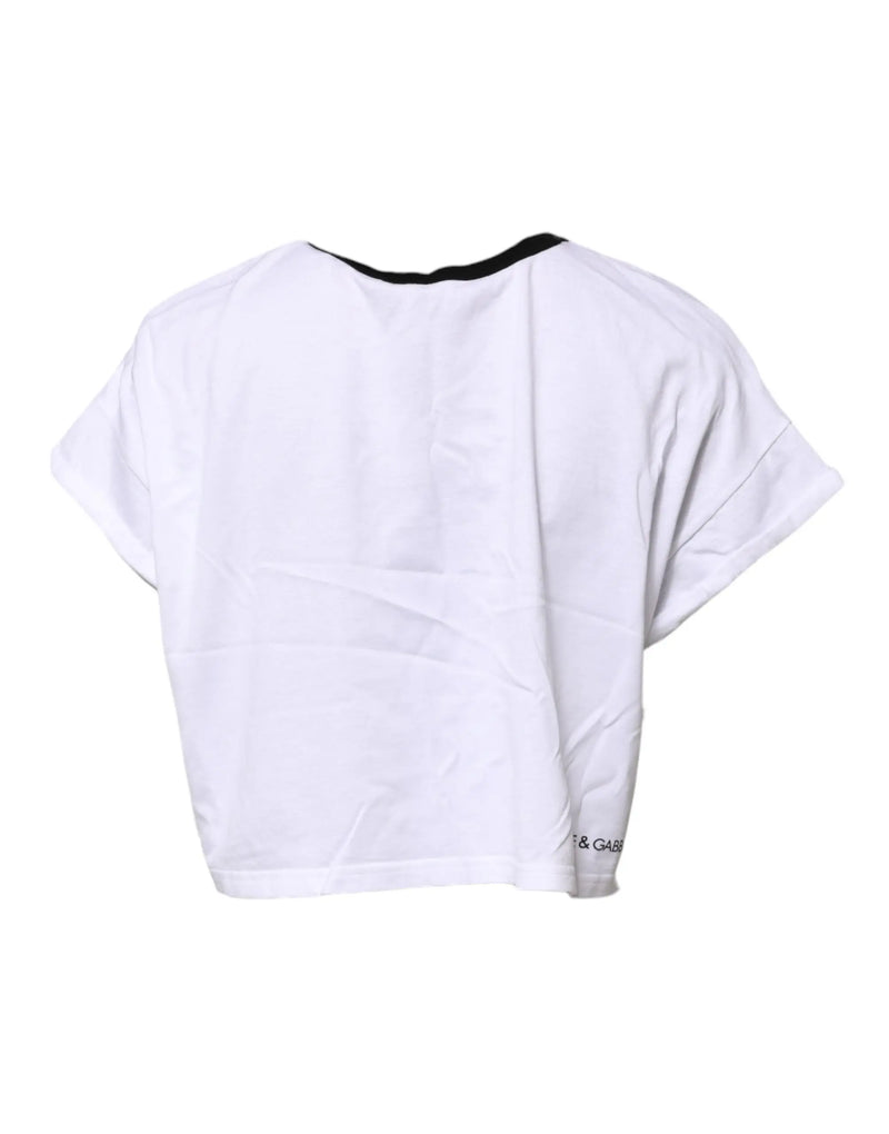 White Graphic Print Crew Neck Cropped T-shirt Dolce & Gabbana
