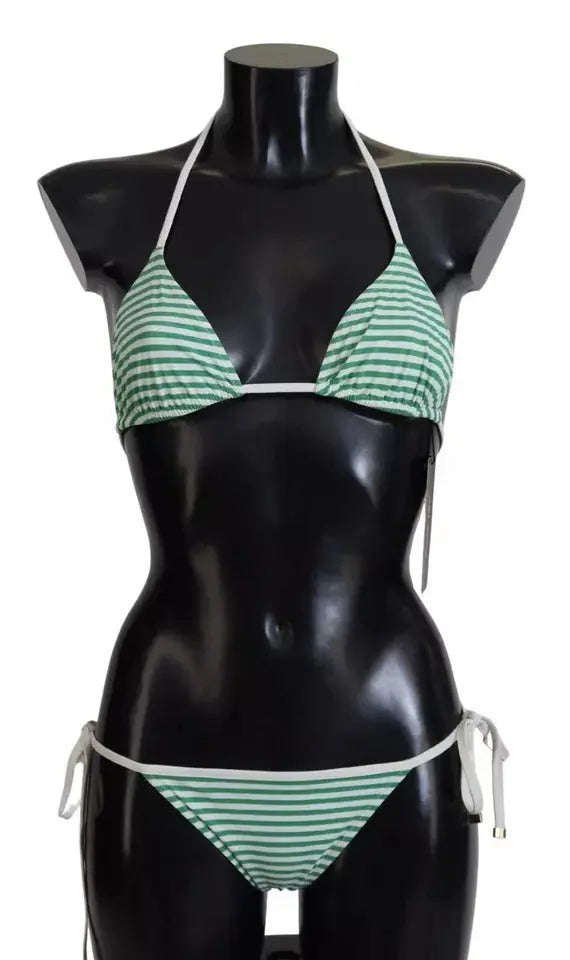 White Green Stripes Bikini Top Bottom Swimwear Dolce & Gabbana