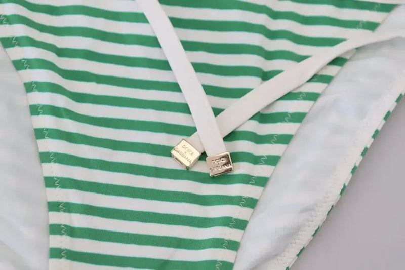 White Green Stripes Bikini Top Bottom Swimwear Dolce & Gabbana