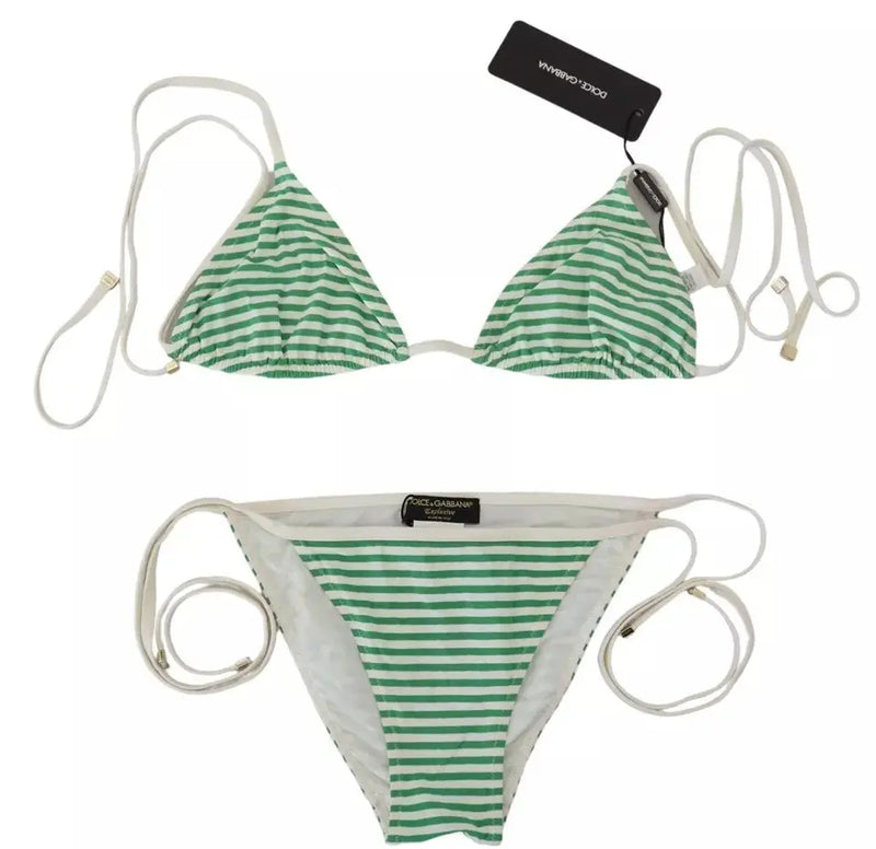 White Green Stripes Bikini Top Bottom Swimwear Dolce & Gabbana