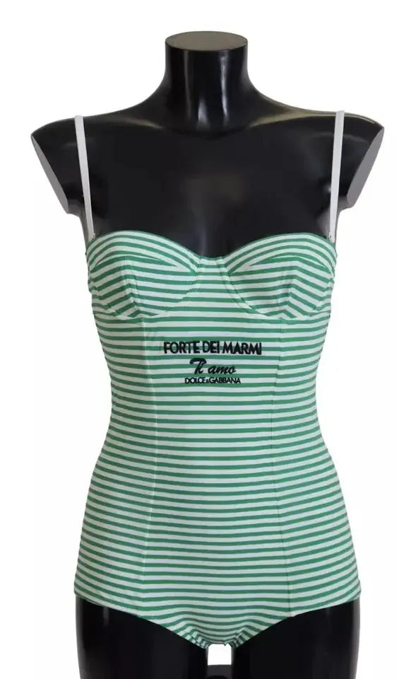 White Green Stripes One Piece Beachwear Swimwear Dolce & Gabbana