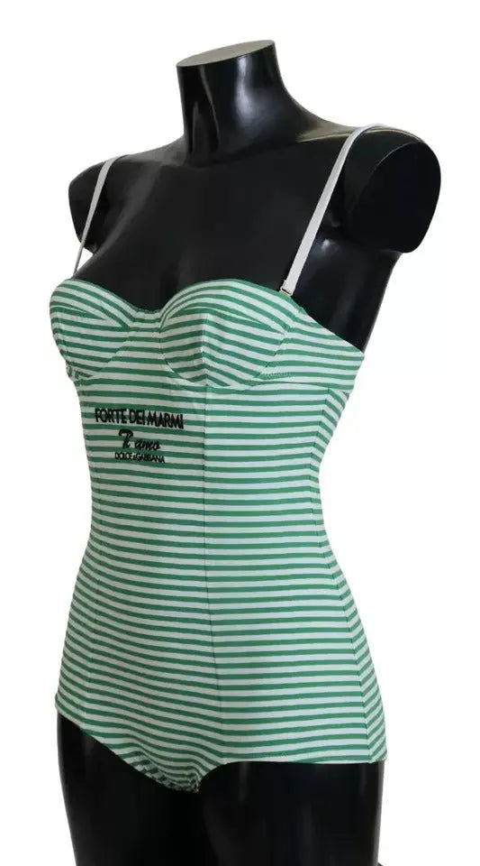 White Green Stripes One Piece Beachwear Swimwear Dolce & Gabbana