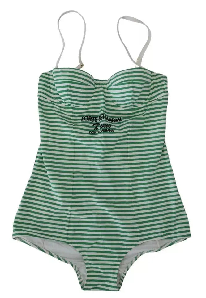 White Green Stripes One Piece Beachwear Swimwear Dolce & Gabbana