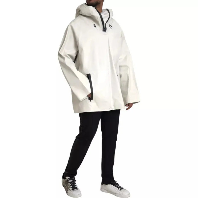 White Leather Men Waterproof Jacket Blouson Bottega Veneta