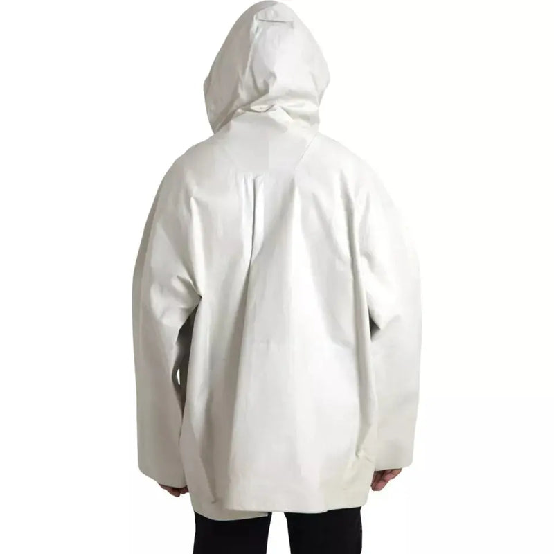 White Leather Men Waterproof Jacket Blouson Bottega Veneta