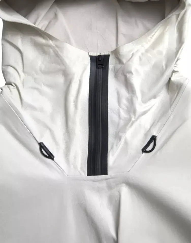 White Leather Men Waterproof Jacket Blouson Bottega Veneta