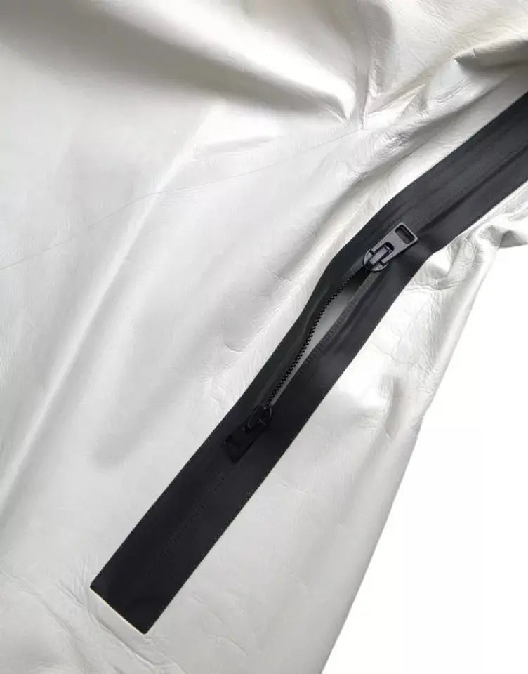 White Leather Men Waterproof Jacket Blouson Bottega Veneta
