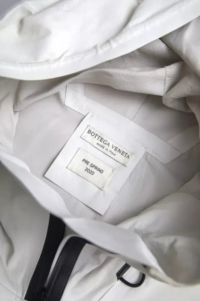 White Leather Men Waterproof Jacket Blouson Bottega Veneta
