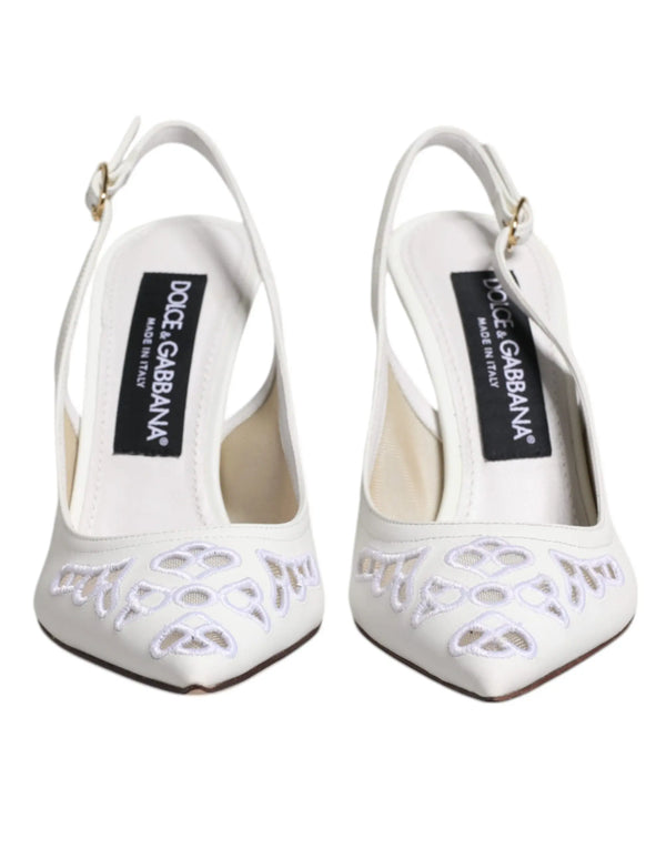 White Leather Stiletto Heels Slingback Shoes Dolce & Gabbana
