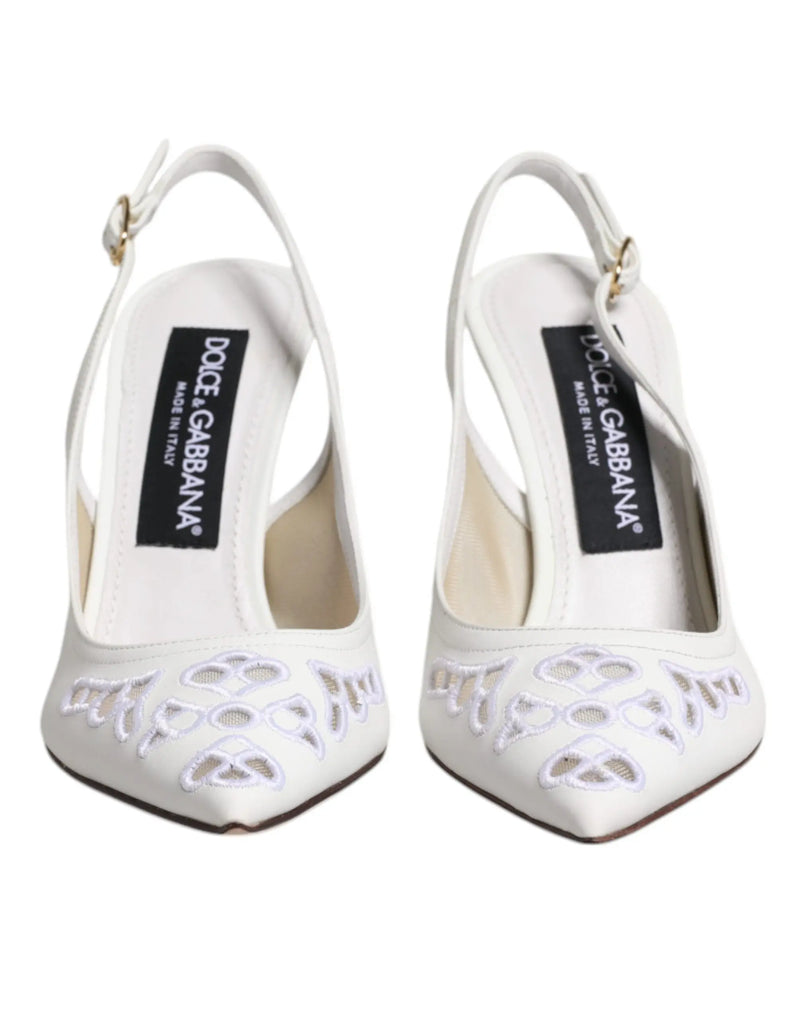 White Leather Stiletto Heels Slingback Shoes Dolce & Gabbana