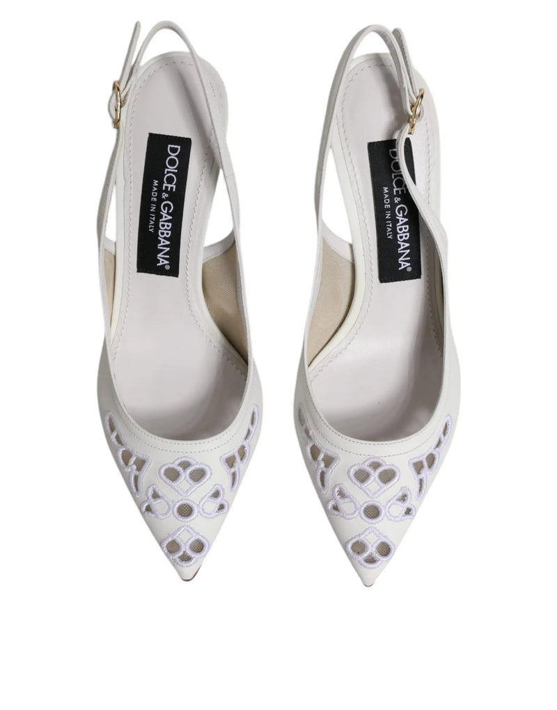 White Leather Stiletto Heels Slingback Shoes Dolce & Gabbana